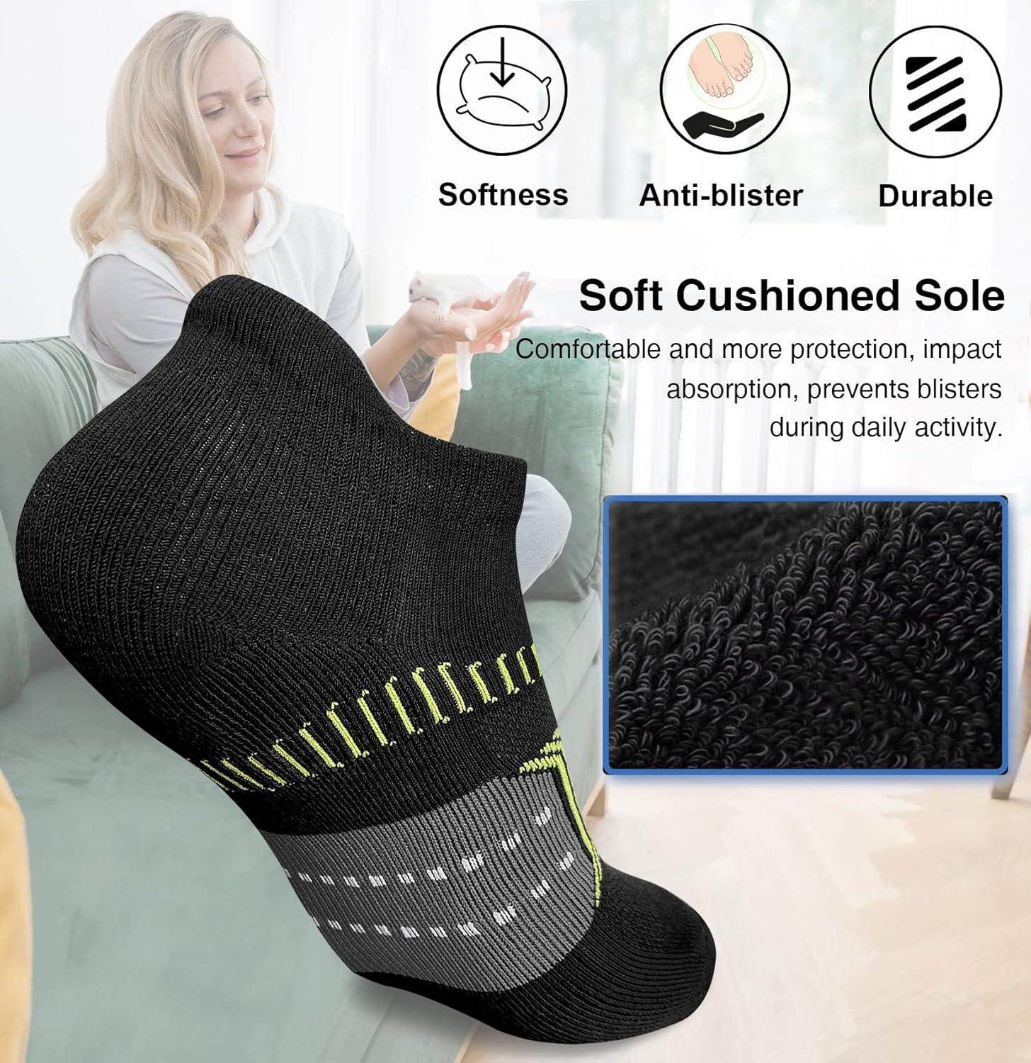 Womens Athletic Cushioned Anti-Blister Comfort Running Ankle Socks 5 Pairs - Image 3