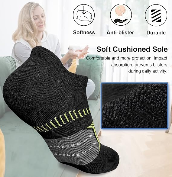 suaskk Womens Athletic Cushioned Anti-Blister Running Ankle Socks 5 Pairs