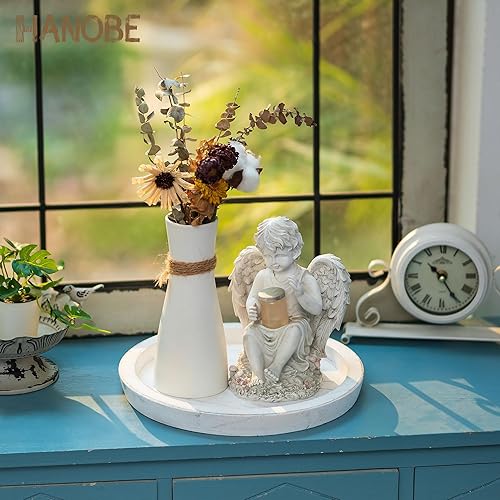 Miniatura 8 de Hanobe Bandeja de madera rústica bandeja decorativa redonda de madera blanca rústica, juego de 2 bandejas portavelas para centro de mesa, bandeja