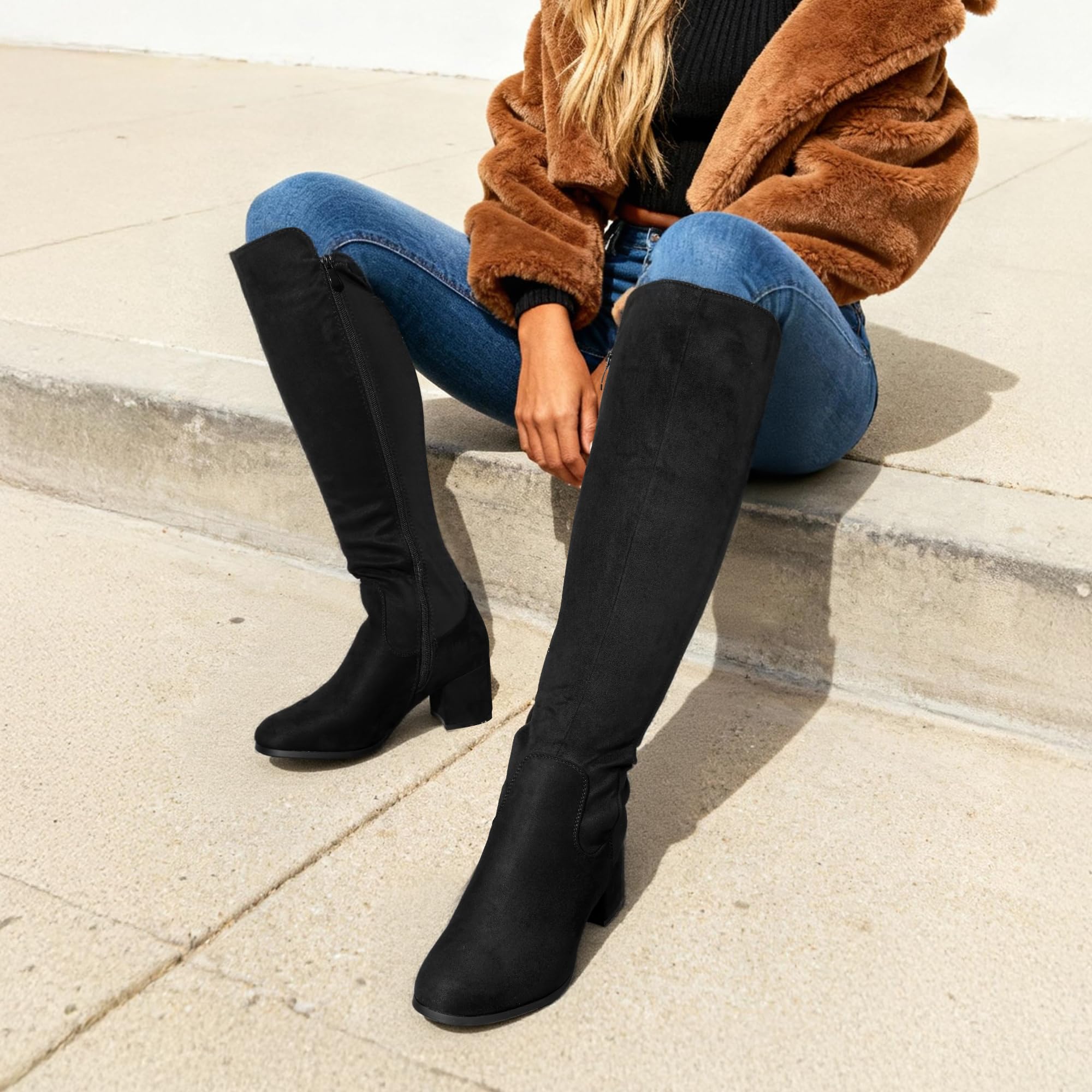 DREAM PAIRS Damen Kniehohe Stiefel Elastischer Schaft