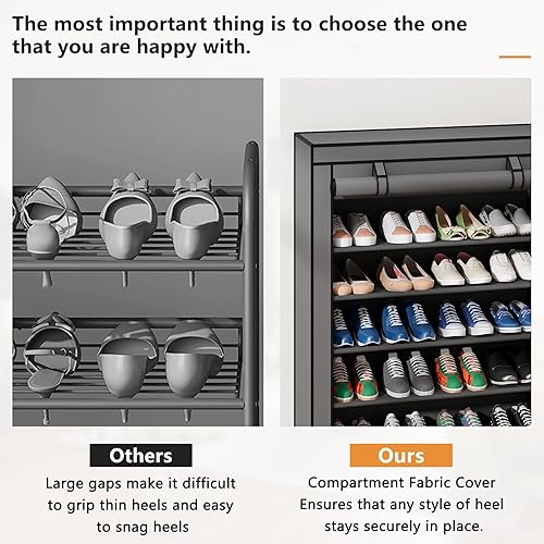 Miniatura 4 de Laiensia Organizador vertical de zapatos de 7 niveles, organizador de almacenamiento de zapatos que ahorra espacio, estante de zapatos de cubierta