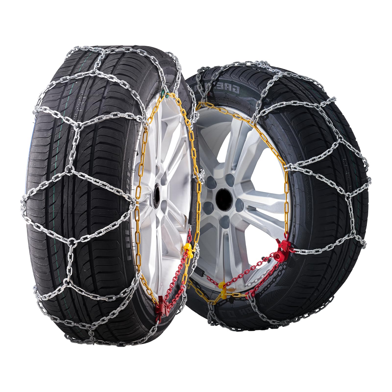 VEVOR Schneeketten Reifenketten aus Mangan-legierter Stahl, Notfall-Traktionsketten, 2 Stk. 675/730 mm Universal Auto Schneeketten Schwerlast Notfallzugketten für Autos Pickups SUVs Lkws, Silber