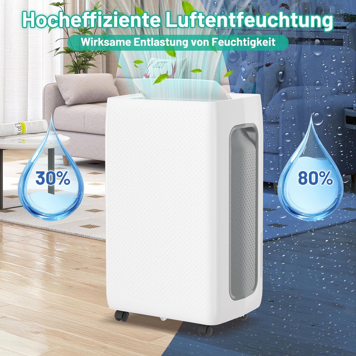 Osuszacz powietrza 26 l/dzień, osuszacz powietrza z 3 trybami pracy, cyfrowy wyświetlacz, wąż odpływowy i zdejmowany zbiornik na wodę, funkcja rozmrażania, timer 24 h, cichy osuszacz