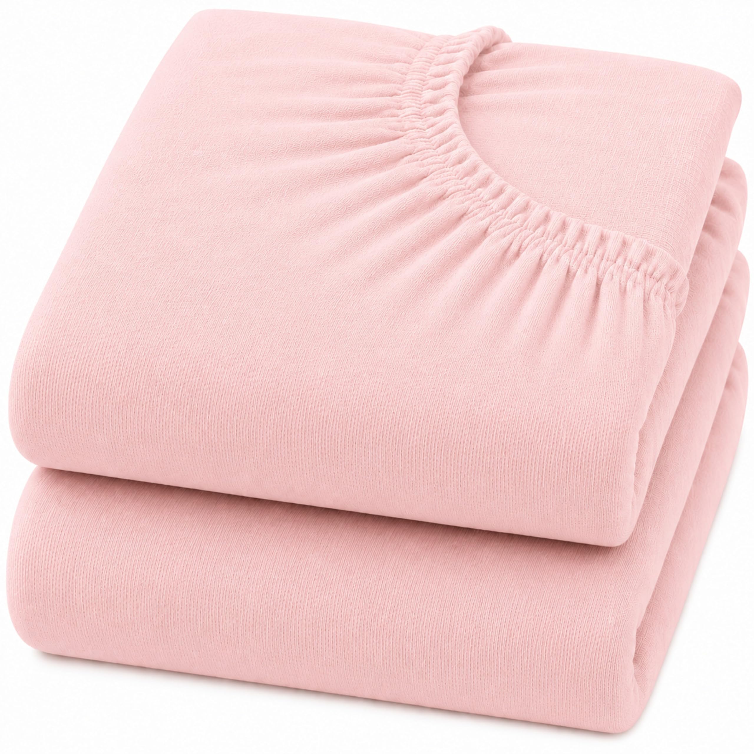 Dudu N Girlie Space Saver Cot Fitted Sheets 100x50cm – Pink, 2 Pack, 100% Jersey Cotton Bedding for Mini & Compact Baby Beds