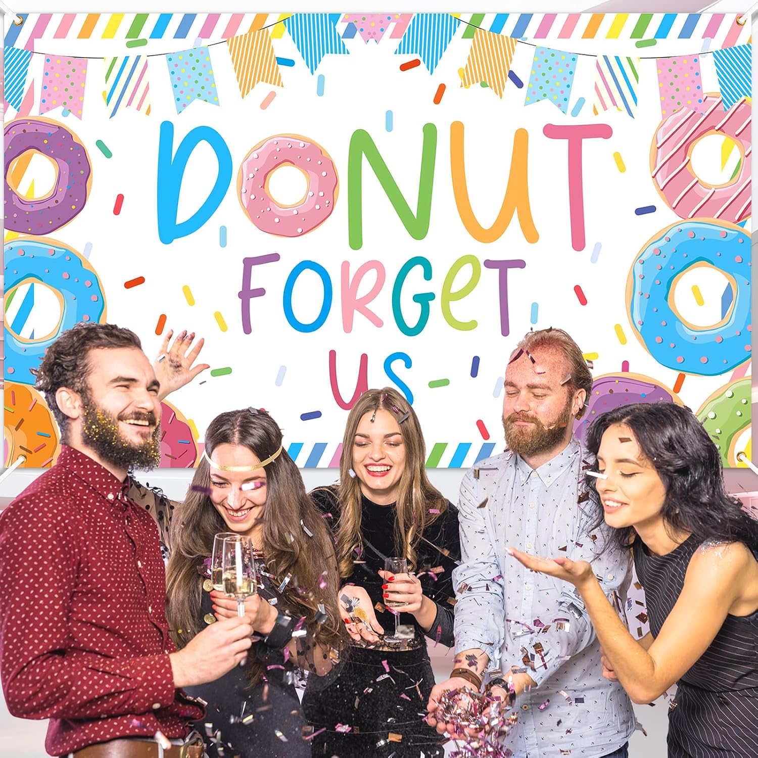 Donut Forget Us Banner Backdrop Retirement Party Decorations Farewell Donut Going Away Career Change Retirement Party Decorations for Coworker Employee Friend Goodbye Party Supplies
