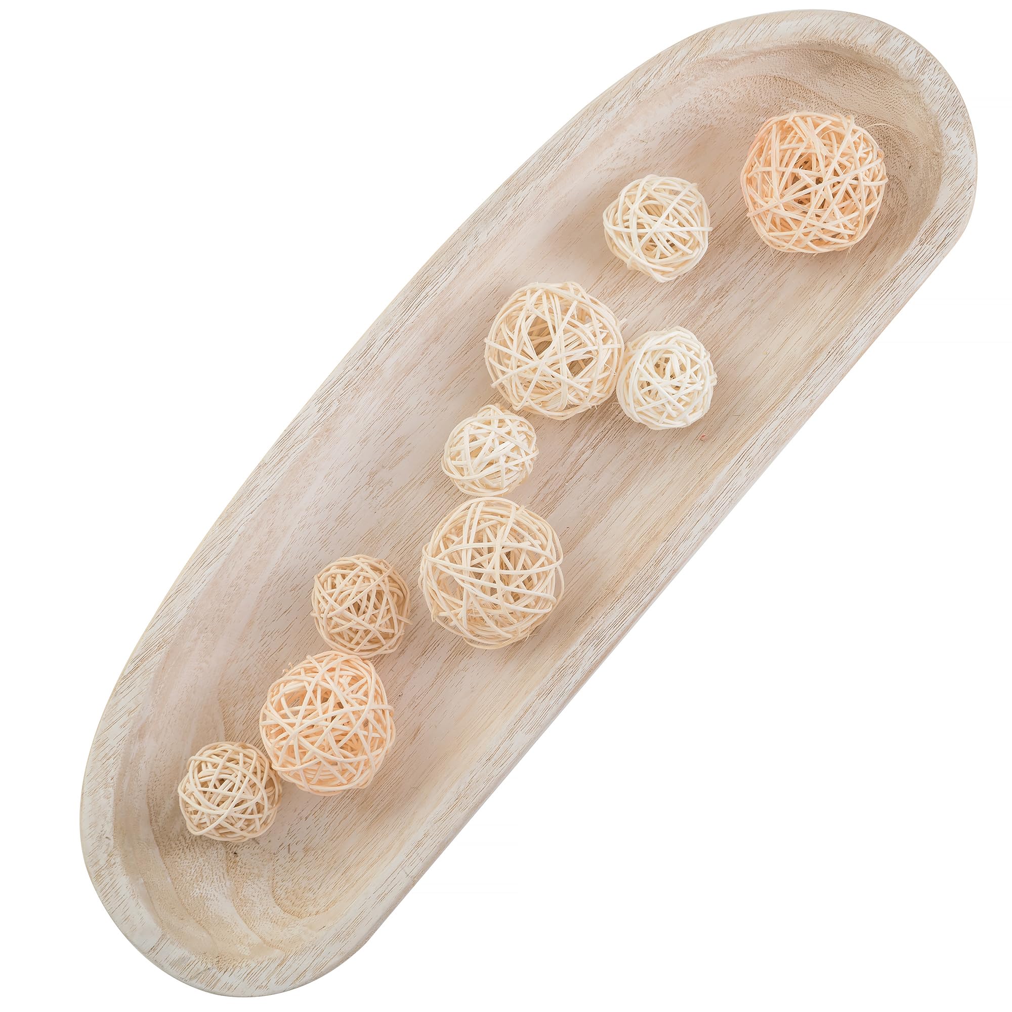 Hanobe Decorative Wooden Dough Bowl: Large Bowls Rustic White Wood Holder Tray Long Centerpiece Decorations for Kitchen Living Room Home Decor 22"