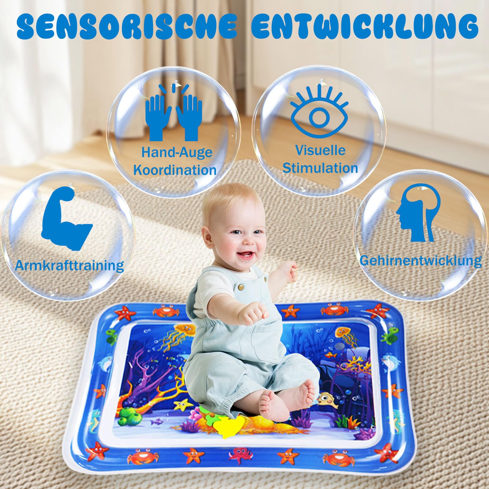 XVZ Tappetino Acqua Neonato - Tappeto Gioco Neonato senza BPA - Ideale Giochi Tummy Time Neonato per Neonati oltre 3 6 9 Mesi - Delfini (66cm x 50cm)