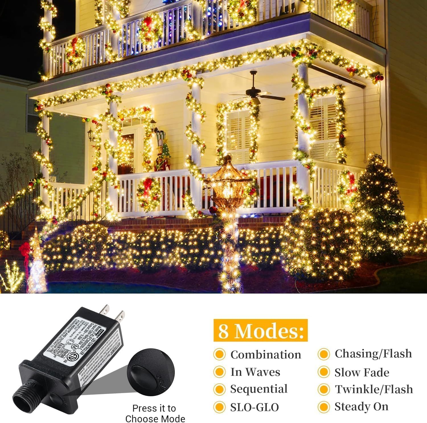 Areker Christmas Cluster Lights,1000LED Warm White Christmas Tree Lights 33ft,8 Modes&Memory Function with Dark Wire, Waterproof Christmas String Lights Outdoor,Indoor,Garden,Wedding