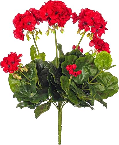 Miniatura 1 de Vickerman Arbusto de geranio rojo artificial para todos los días, 15.25 pulgadas de largo, decoración floral sintética de alta calidad para bodas o