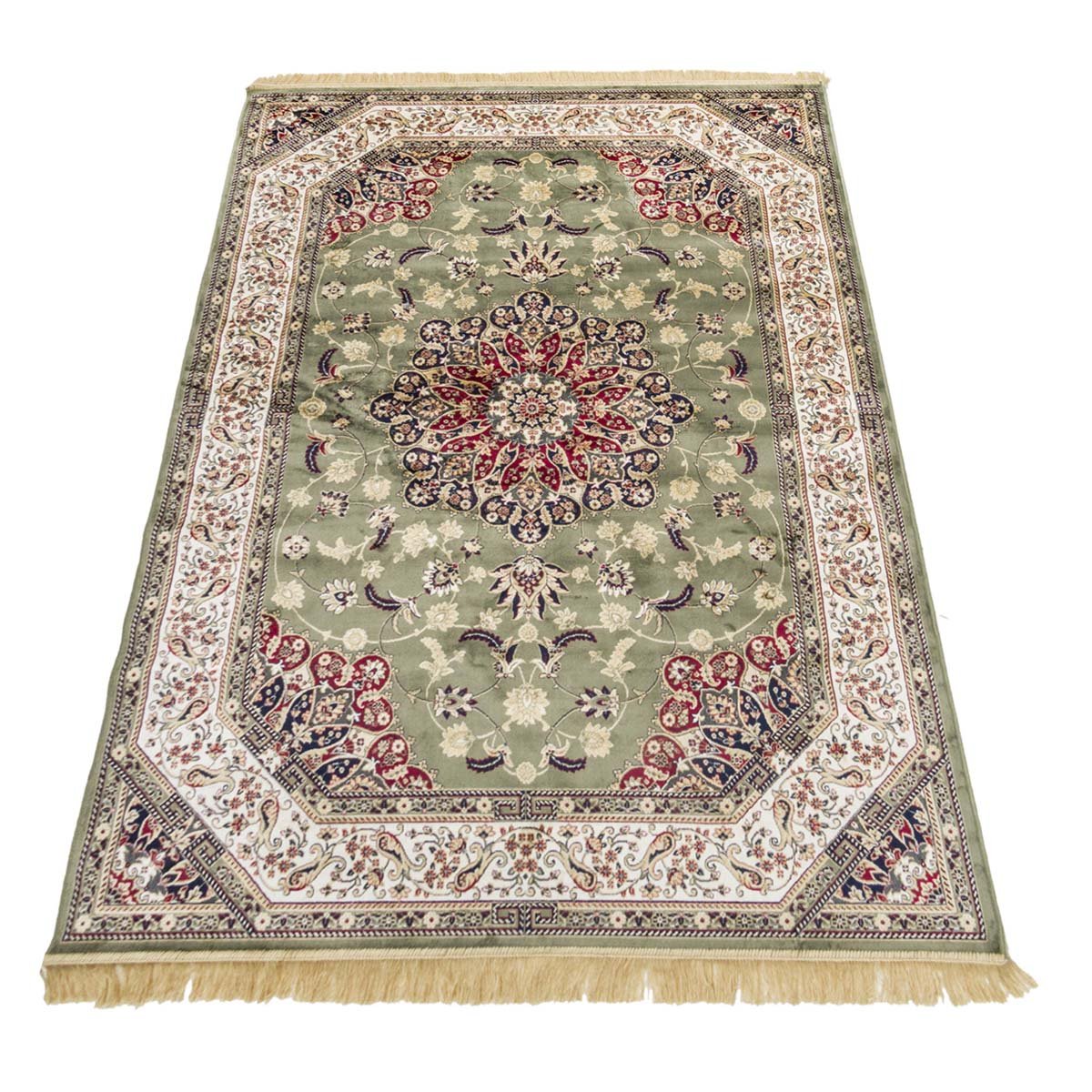 Tappeto RUBINE 317 Keshan VERDE motivo persiano orientale stile classico tradizionale cm.140x190. Tappeto salotto, soggiorno, camera da letto, ingresso, corridoio.
