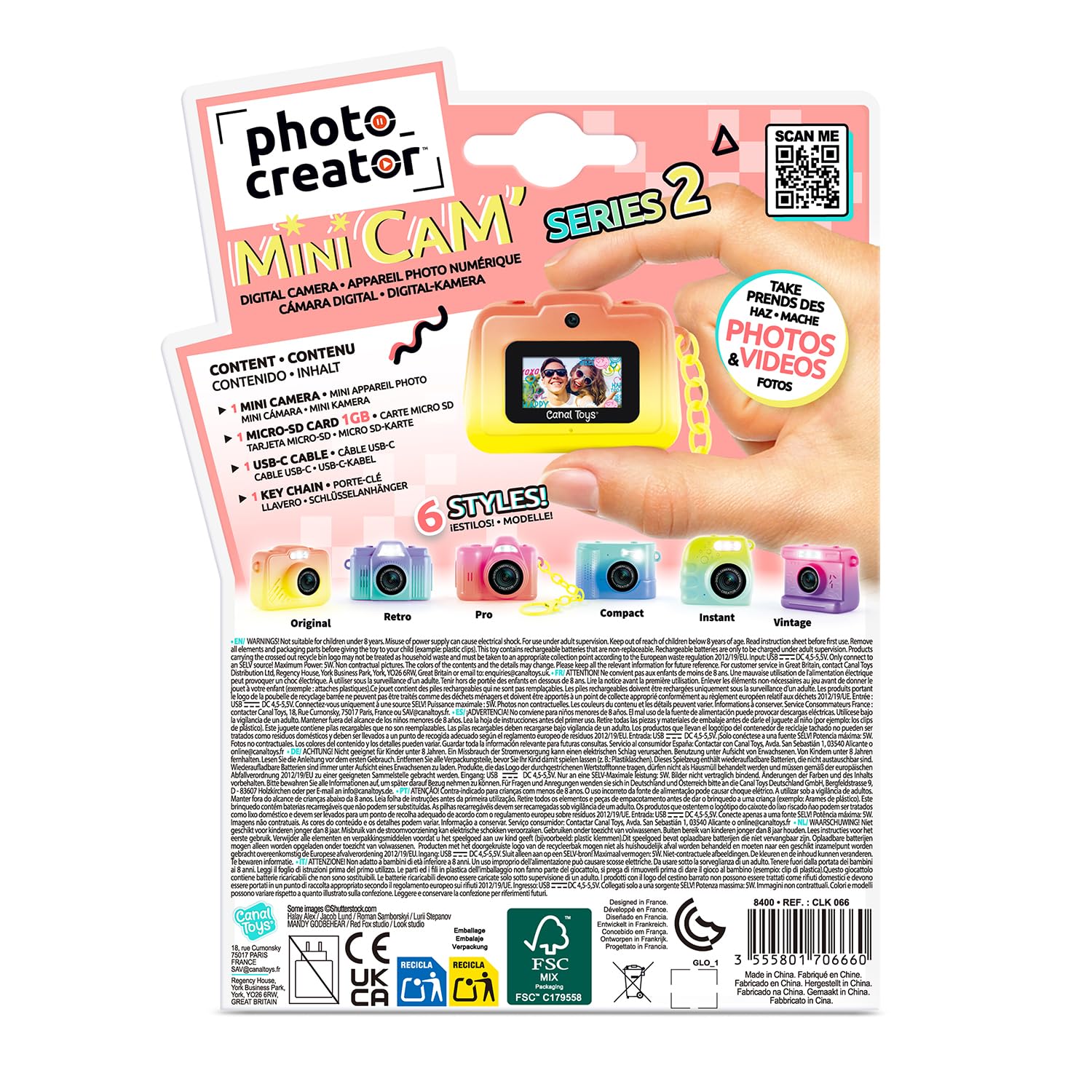 Canal Toys - Photo Creator - Mini macchina fotografica per bambini e video digitale - Mini fotocamera per creare souvenir - Regalo per bambini 8 anni+ -14 filtri- Flash+Micro - Formato Viaggio - CLK