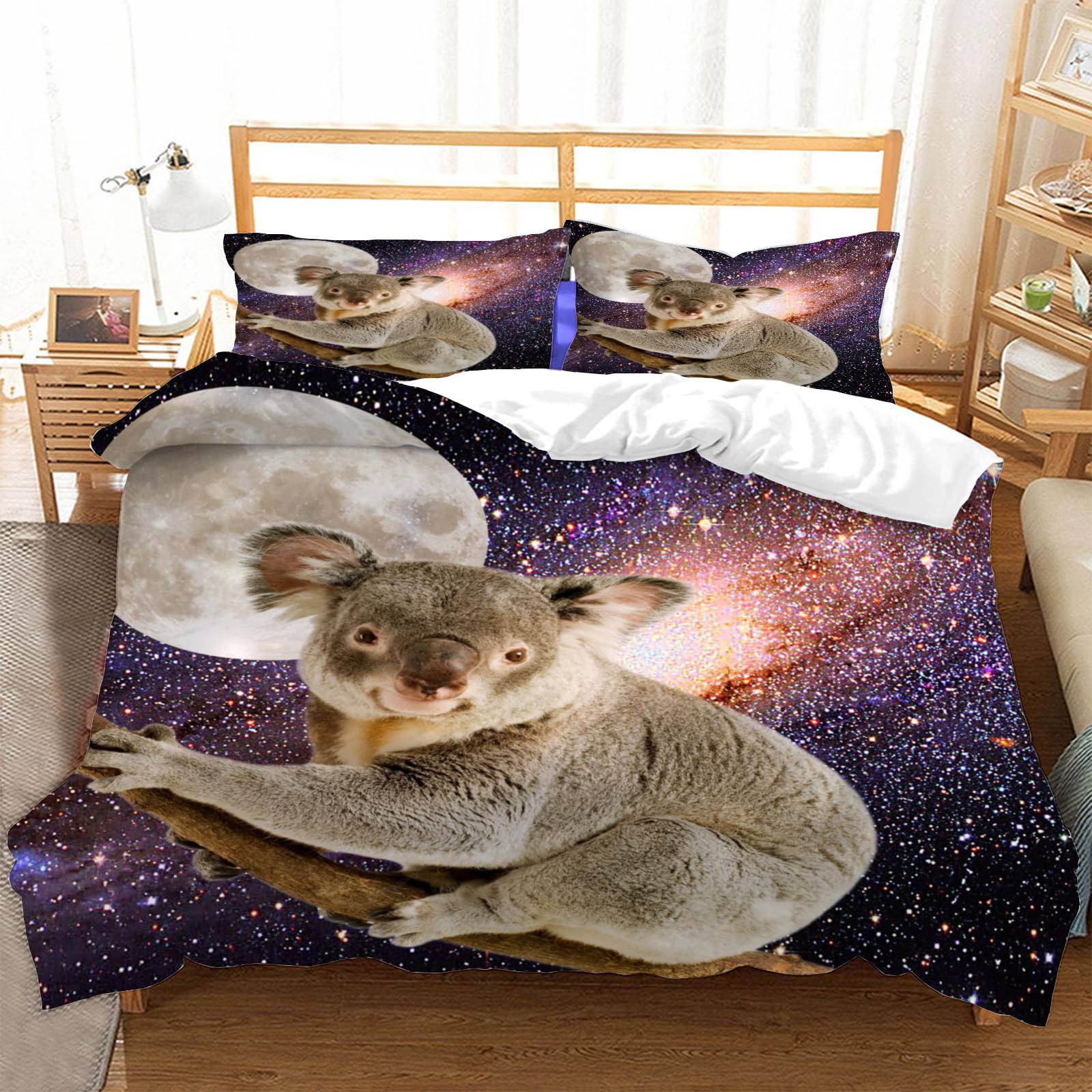 Housse de couette 240x260 koala pour lit 2 personnes avec taies d'oreiller en microfibre pour ado