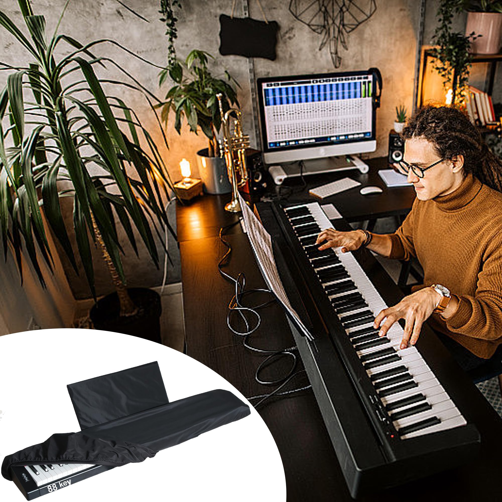 Cubierta Antipolvo para Teclado de Piano, con Cubierta, Funda Piano 88 Teclas, Cubierta Antipolvo para Teclado de Piano para 88 Teclas, Polvo y Lavable, Funda Protectora Contra El Polvo
