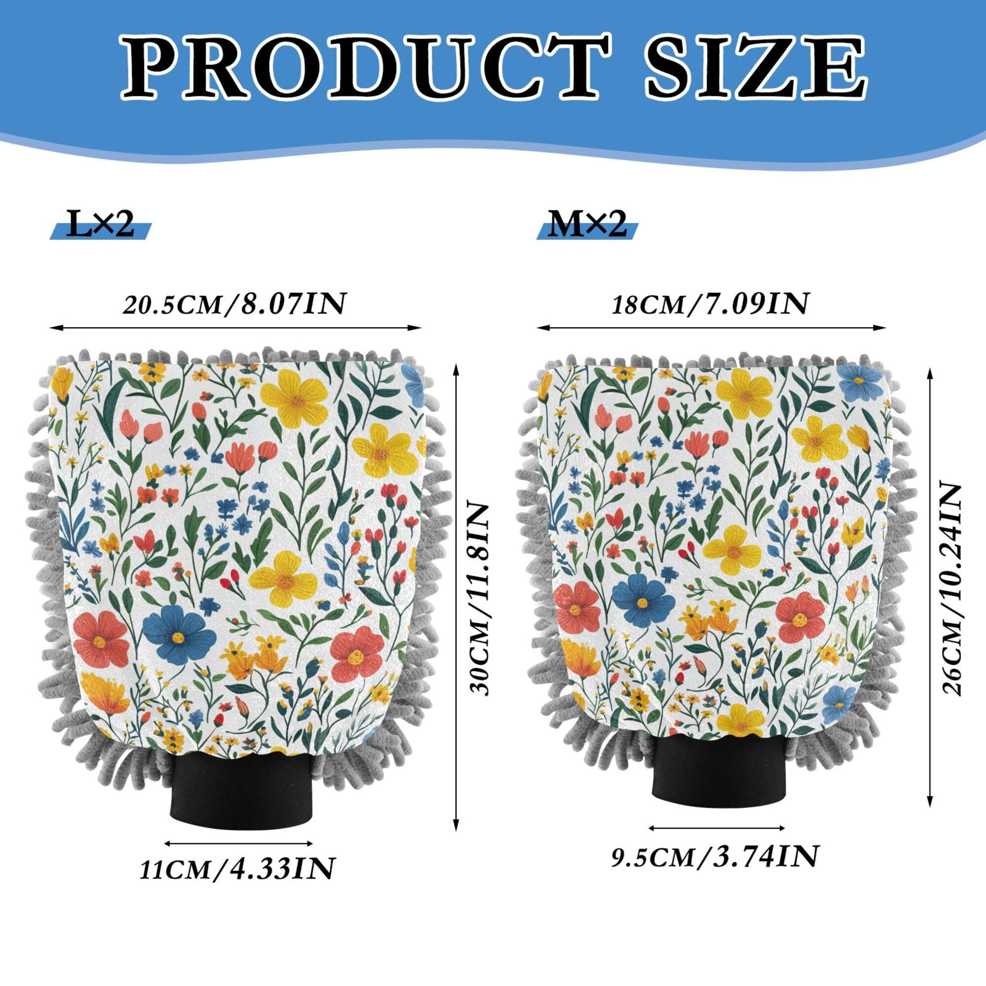 Spring Flowers Orchid Dianthus White Car Wash Mit 11.8'' Car Clean Gloves Scratch Free Clean Sponges for Cleaning Wash