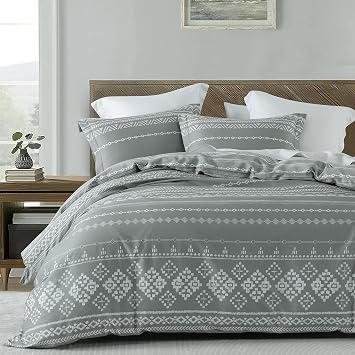 Bedduvit Duvet Cover King Size - Grey Cotton King Duvet Cover Set,3 PCS Soft and Breathable 100% Cotton Bohemian Summer Duvet Cover King with Zipper Closure for All Season