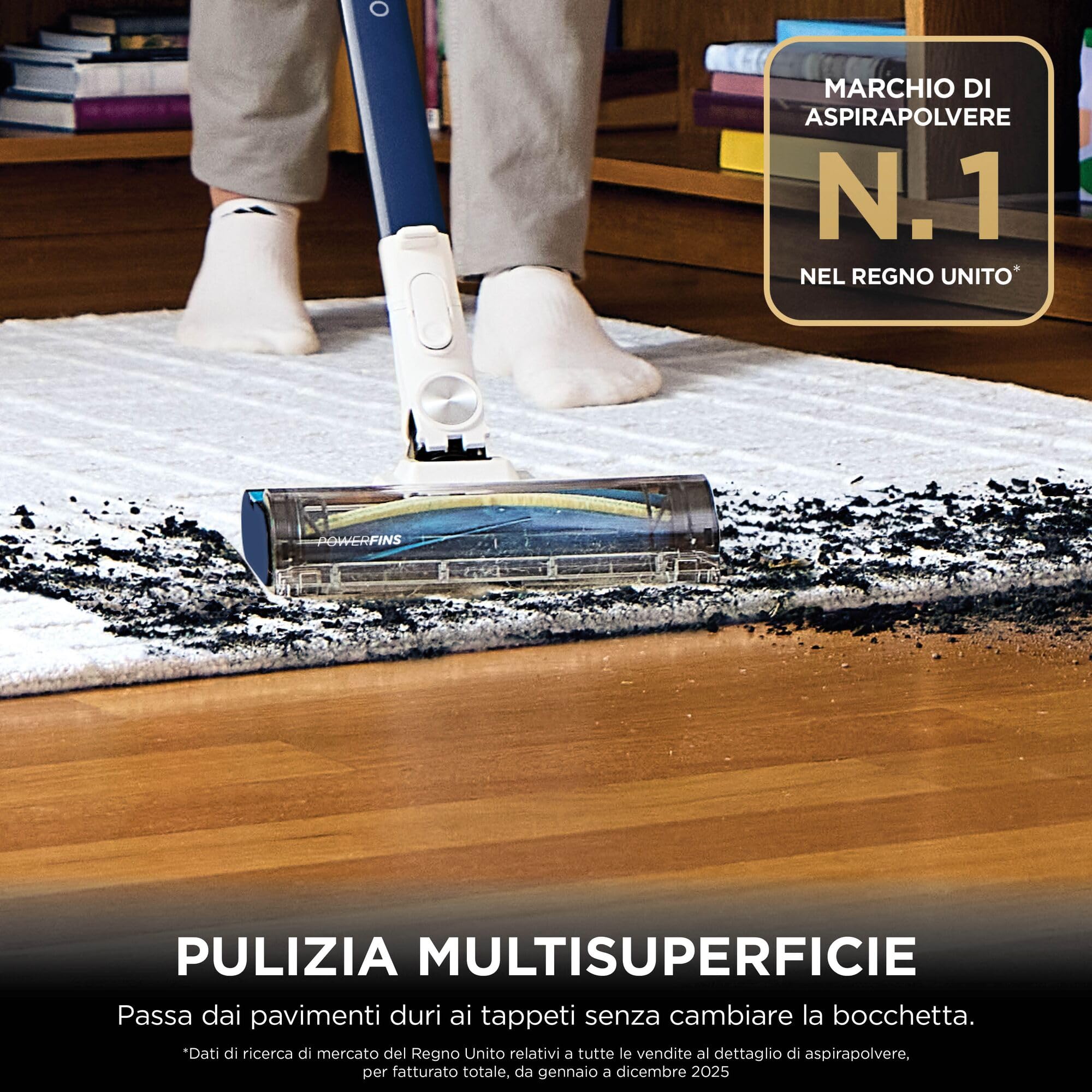 Shark PowerPro Aspirapolvere Senza Filo, FloorDetect, Antigroviglio, Anti-Allergen Complete Seal, Leggero, Flessibile, Aspirabriciole, Autonomia 50 minuti, Contenitore XL, Blu Metallizzato IZ380EU