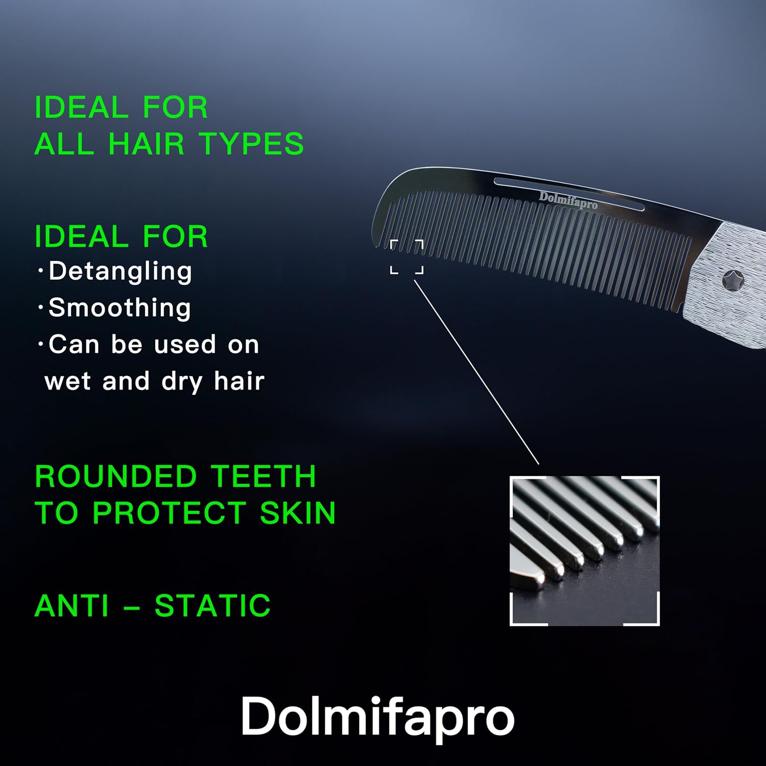 304 Stainless Steel Folding Pocket Comb for Men, Anti-Static Beard Mustache Grooming Comb, Portable for All Hair Types Daily Travel Use