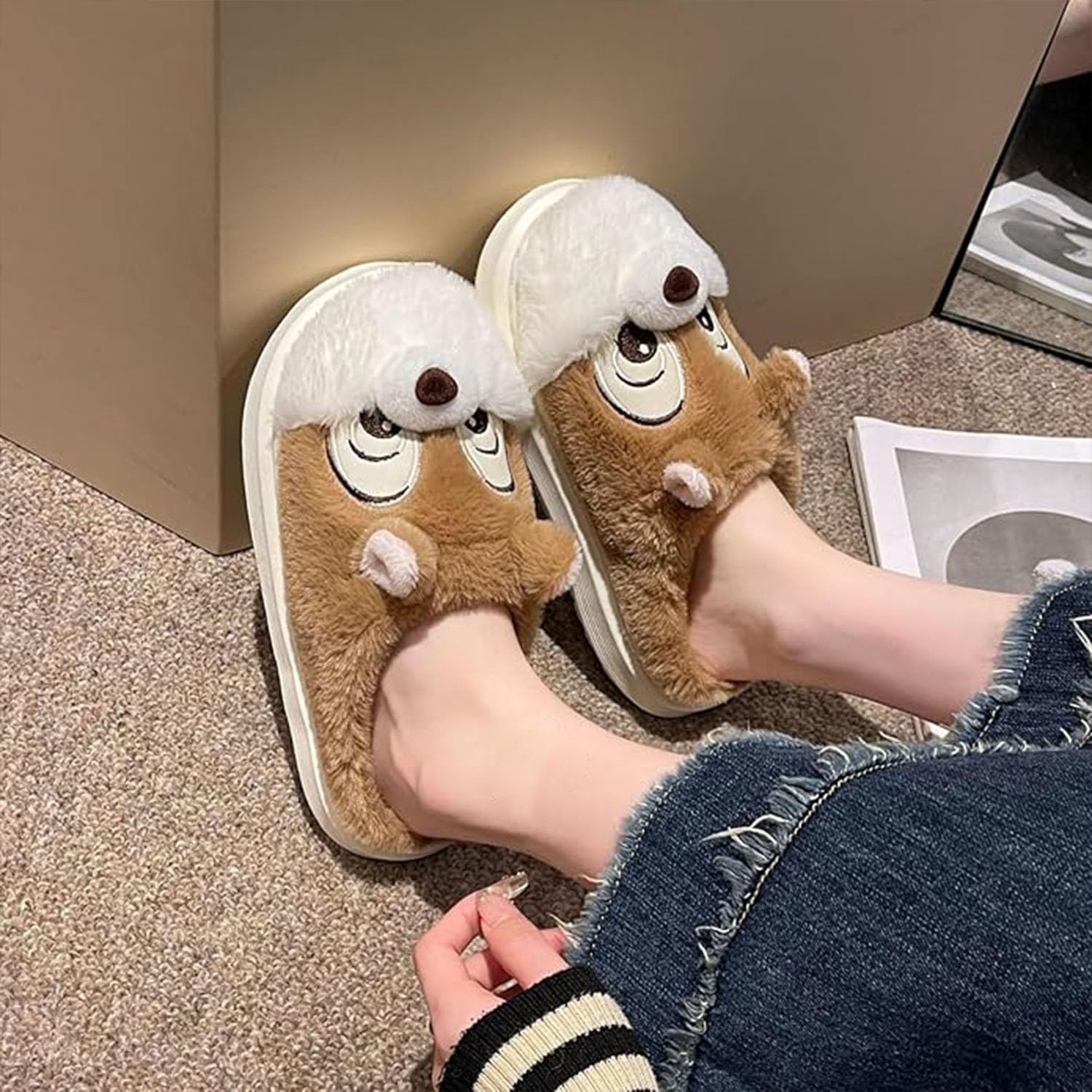 Pantoufles D'Halloween Pour Femme - Unisexe - En Peluche - Mousse à Mémoire De Forme - Légères Et Antidérapantes - Pour L'intérieur Et L'extérieur - Doux Et Moelleux, C Blanc, 39 EU