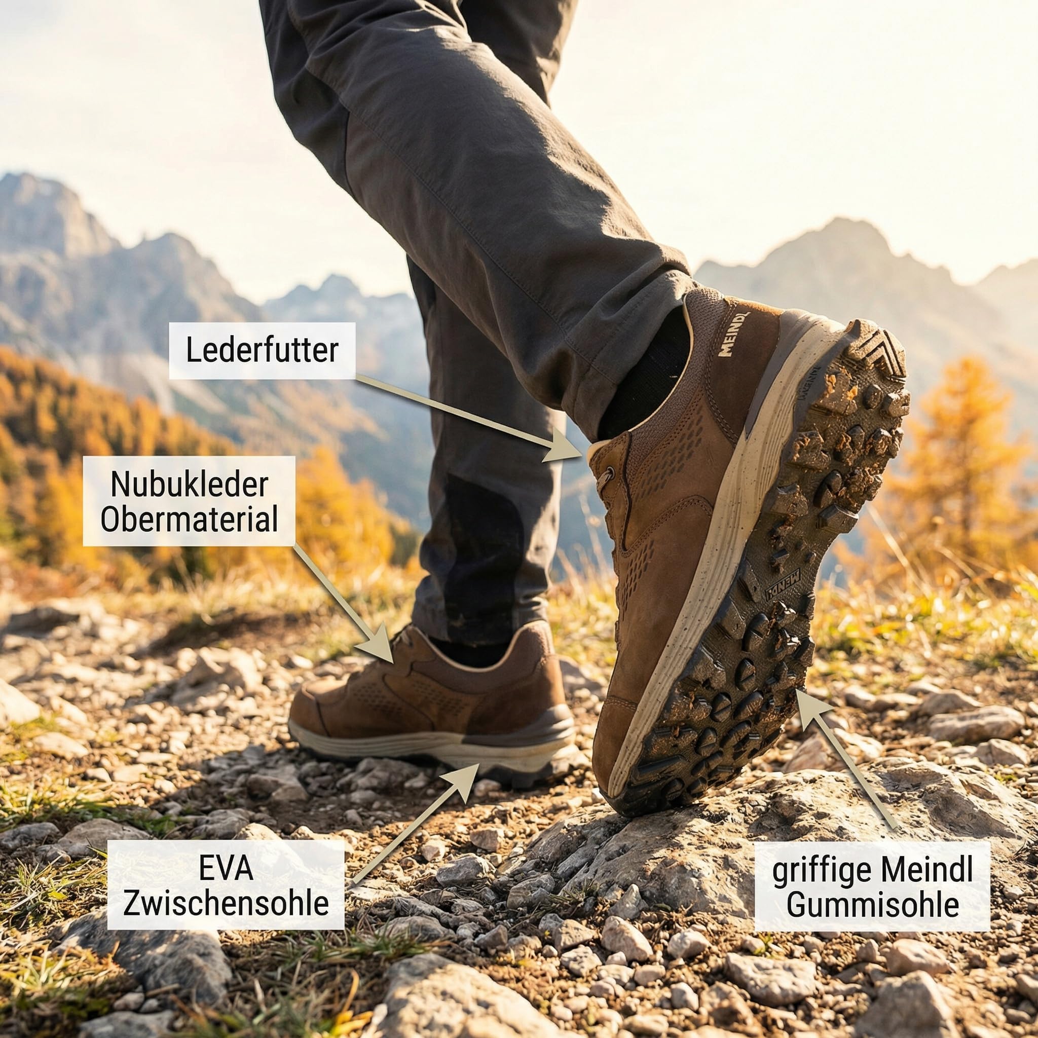 Meindl Półbuty trekkingowe Padua LF wodoodporne i wygodne męskie buty trekkingowe ze skórzaną wyściółką i przyczepną podeszwą
