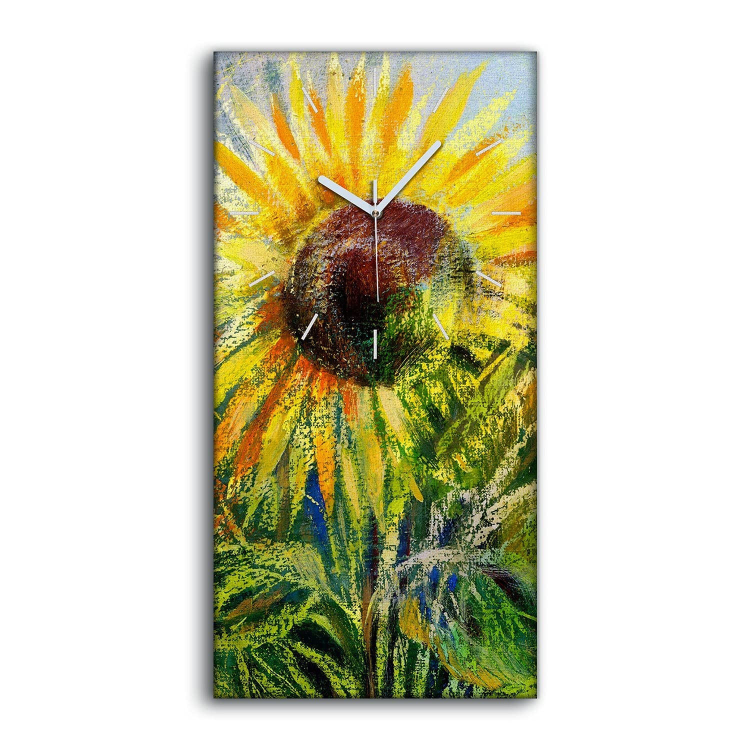 Horloge sur toile art moderne salon 30x60cm image decoration fleurs d'huile en silence