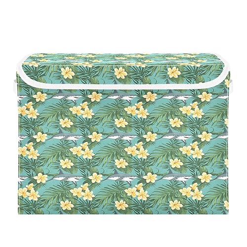 MNSRUU Containers Baskets with Lids Summer Flower Shark Pattern Fabric