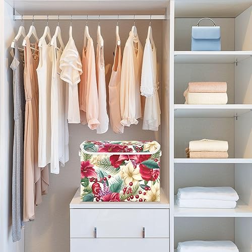 Miniatura 6 de Contenedores plegables de almacenamiento de flores de Navidad para ropa, contenedores de almacenamiento de tela con asa reforzada, organizadores de