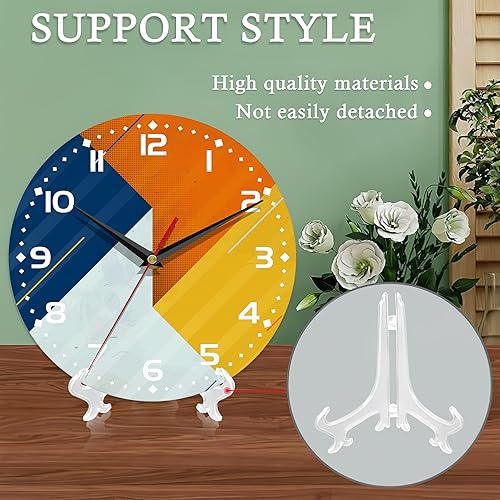 Miniatura 6 de Reloj de pared naranja, reloj de pared geométrico azul de madera, reloj de pared silencioso sin tictac, funciona con pilas, redondo, números