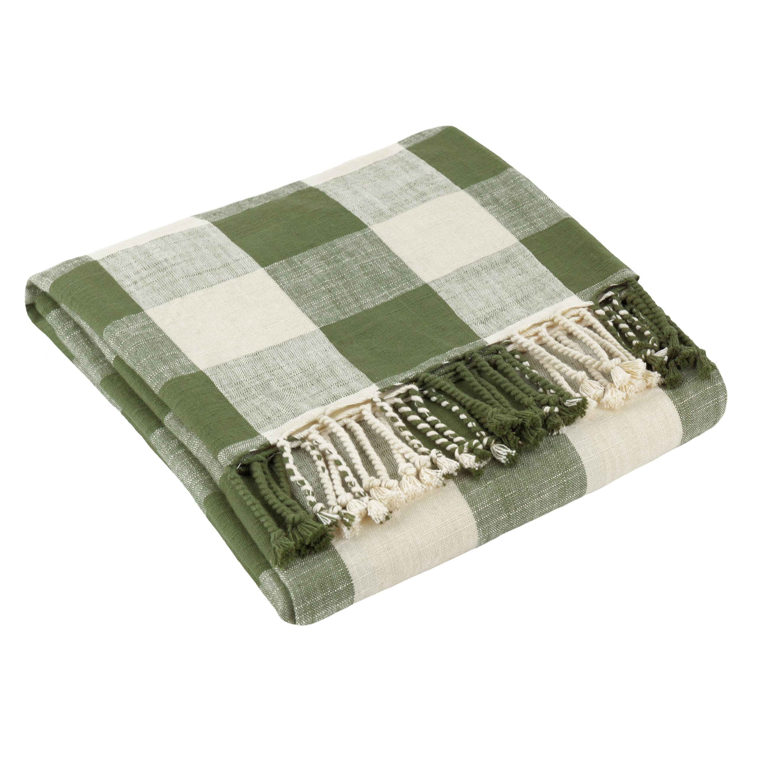 Yard - Cotton Throw - Chesil Check - Green - Tasselled
