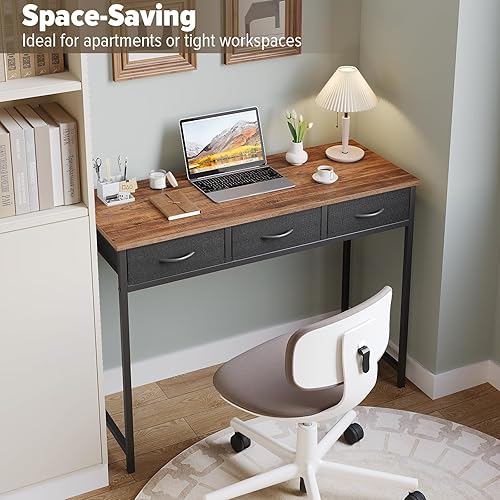 Miniatura 7 de WOHOMO Escritorio para computadora con cajones, escritorio pequeño de tocador de 39.3 pulgadas con almacenamiento, escritorio de dormitorio para