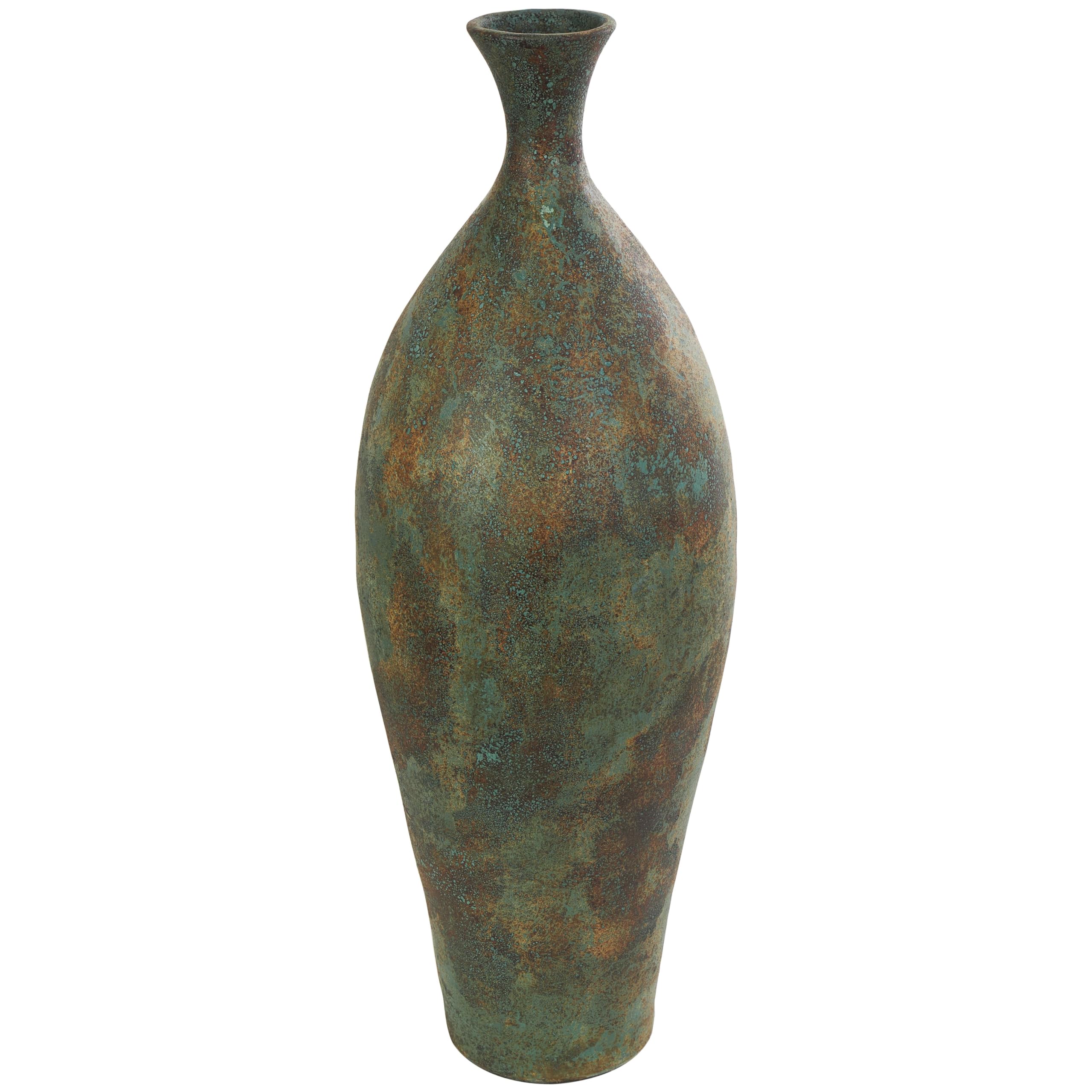 Photo 1 of **BROKEN LIP**Deco 79 Ceramic Decorative Vase Tall Distressed Antique Style Centerpiece Vase, Flower Vase for Home Decoration 13" x 13" x 37", Green