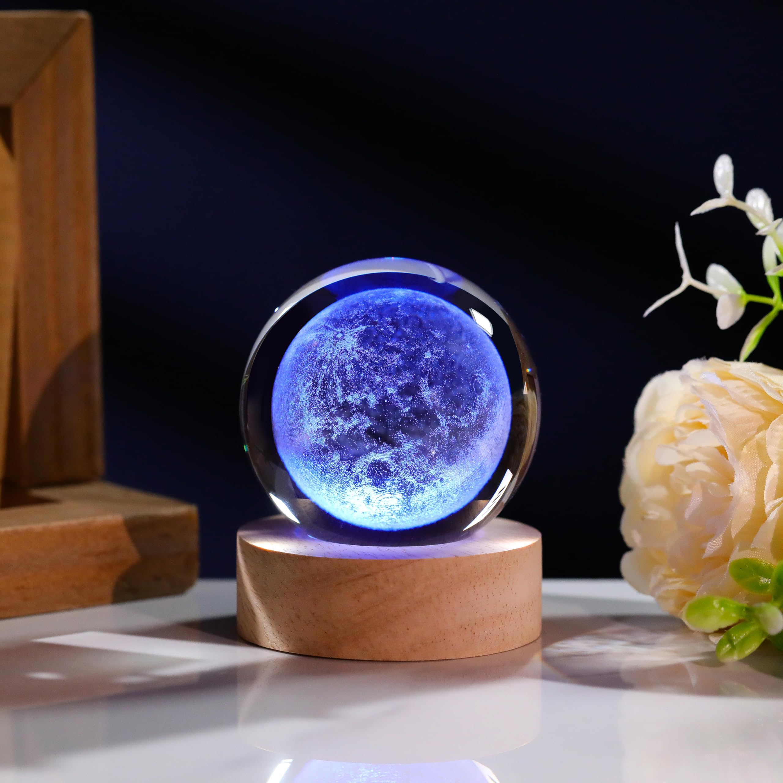 3D Moon Gifts for Women Crystals Ball 60mm- Planet Figurines Space Decor Glass Solar System Figurine Moon Stuff for Room Birthday astronamy Gifts for Best Friend Lovers Keepsake Paperweight