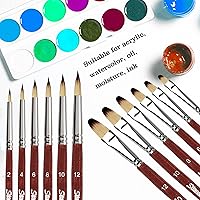 Vista 2 de 12 pcs Acrylic Paint Brushes Set,6 Professional Round Pointed Tip Paintbrushes and 6 Filbert Artist Paintbrush for