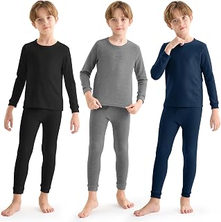 3 Sets Boys Waffle Thermal Underwear Set Soft Winter Waffle Thermal Top and Bottom Long Johns Cotton Base Layer