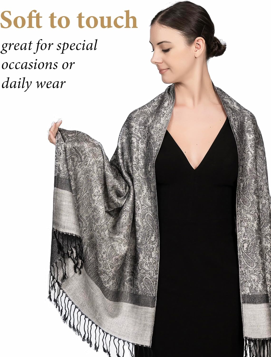 Achillea Two-Tone Vintage Paisley Pashmina Scarf – Lightweight Wrap & Shawl for Dresses, Weddings, Travel, All Seasons - Image 3