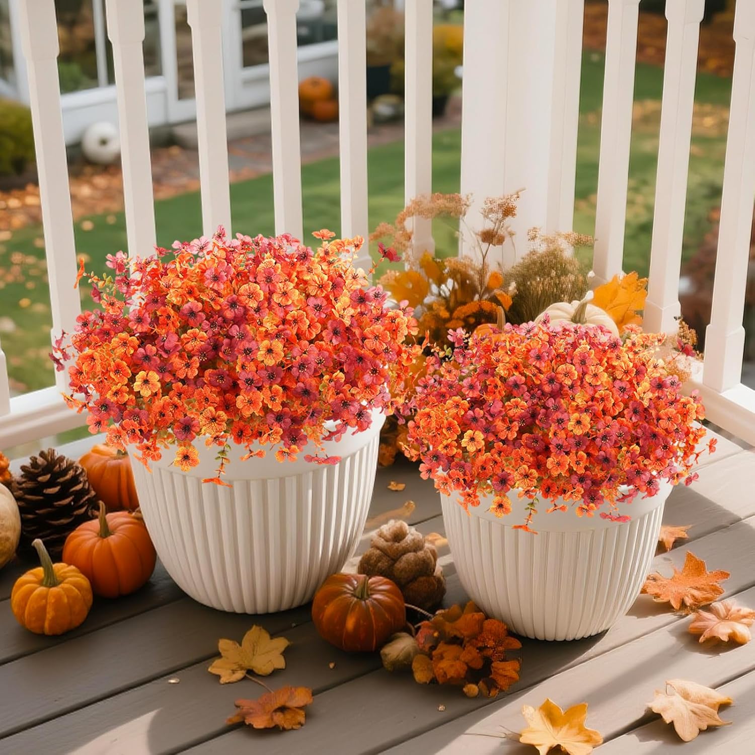 Artificial Fall Flowers for Outdoor, 12 Bundles 4 Colors Faux Mums Fake Fall Plants for Decoration, UV Resistant No Fade Silk Plastic Flower for Autumn Porch Patio Planters Windowbox Yard Garden - Image 7