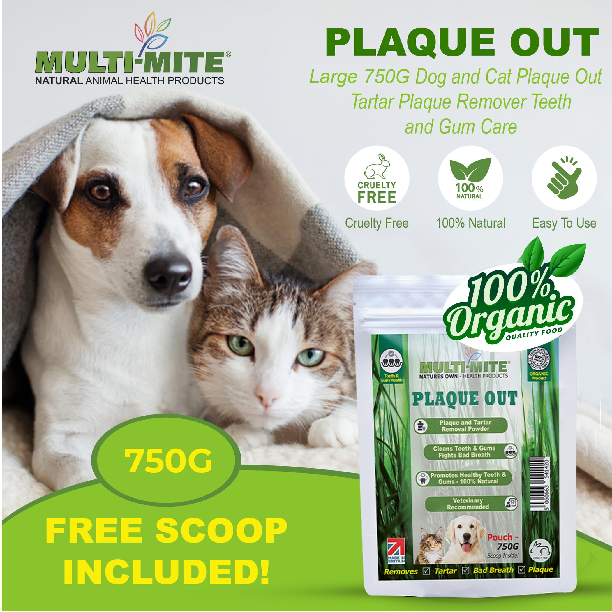 PLAQUE OUT 750g Pouch, Plaque Off Remover, 100% Natural and Organic Seaweed Powder for Dogs & Cats, Dog Teeth Cleaning - Image 2
