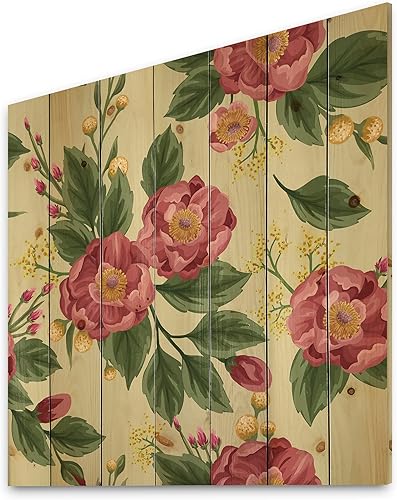Peonías vintage y guisantes dulces sobre decoración de pared de madera tradicional beige, arte de pared de madera rosa, grandes paneles de pared de