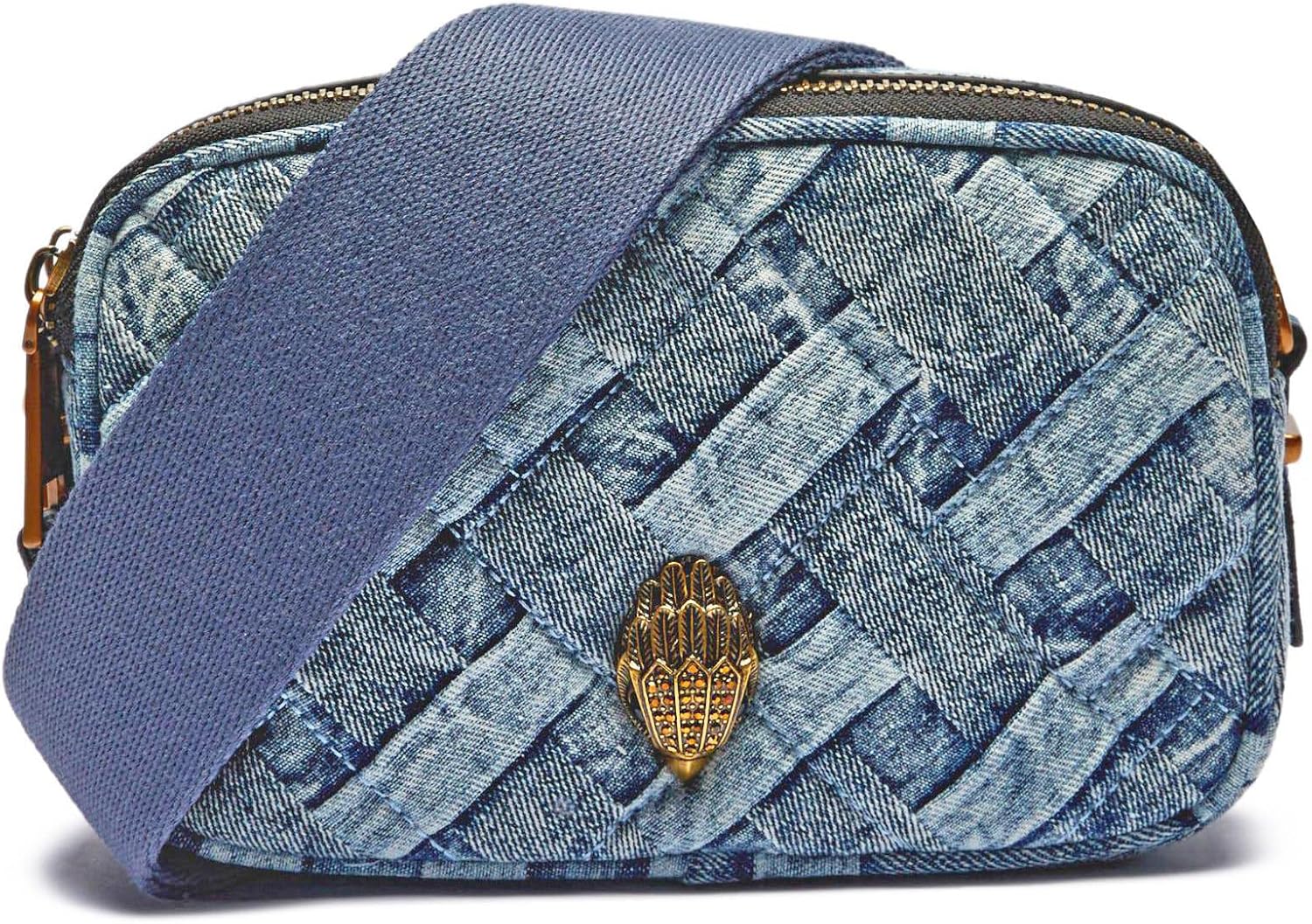 Kurt Geiger London Two-Zip Kensington Denim Woven Camera Crossbody Bag