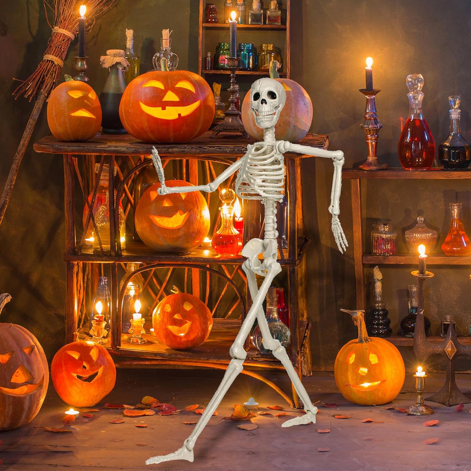 2PCS 3FT Halloween Skeleton Decorations, 36" Full Body Posable Skeleton, Plastic Realistic Human Bones Prop for Party, Yard Lawn Haunted House Indoor Outdoor Decoration