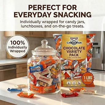 CANDYMAN Assorted Chocolate Candy Variety Pack, 1 Pound Bag, Individually Wrapped Bulk Candy, Perfect for, Holidays & Gifting, Father's Day, Ship with Ice