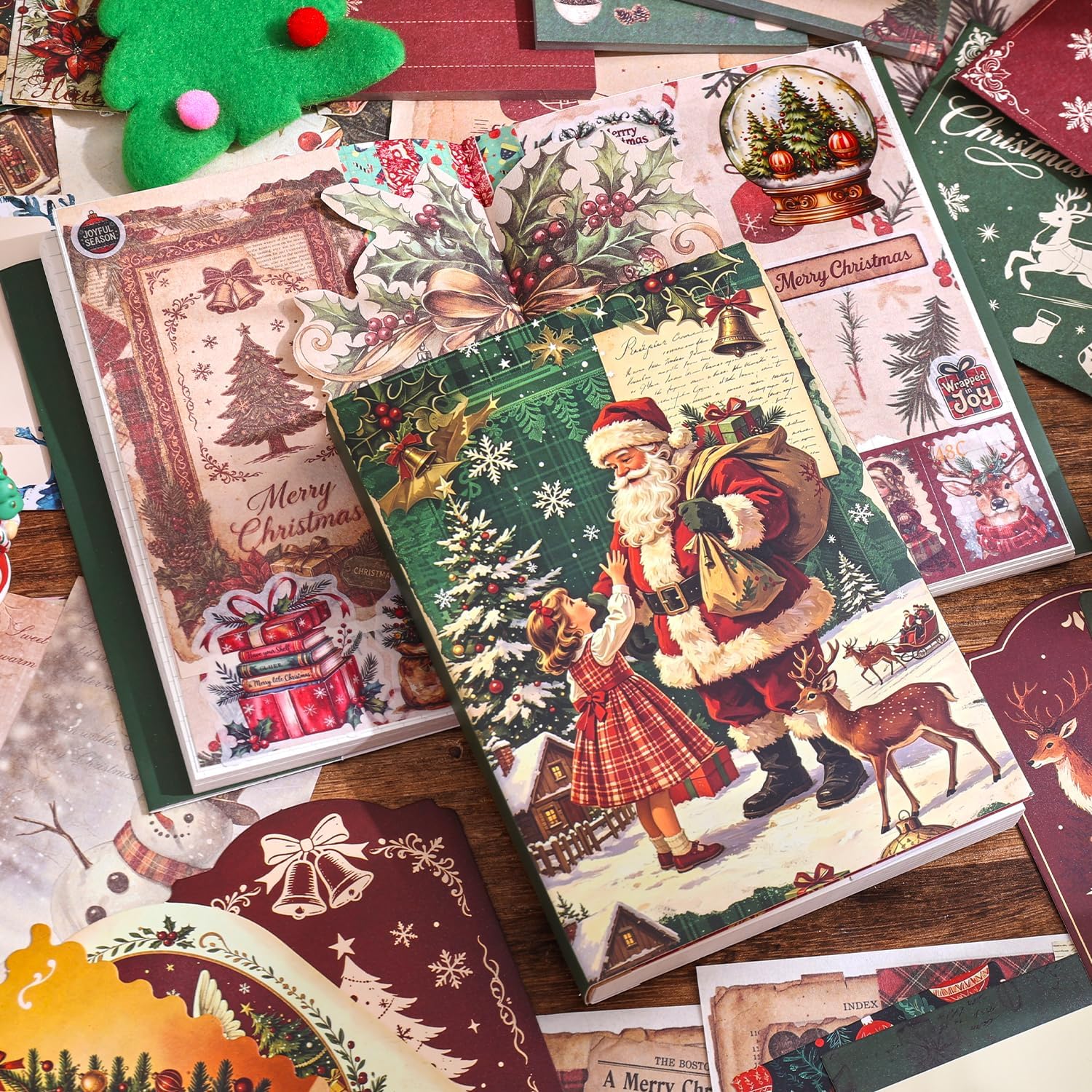 Christmas Scrapbooking Supplies Kit, Xmas Aesthetic Scrapbook Kit for Bullet Junk Journal, Winter DIY Journaling Supplies with Santa, Snowman, Xmas Tree, Unique Holiday Gift for Teens Girls & Women