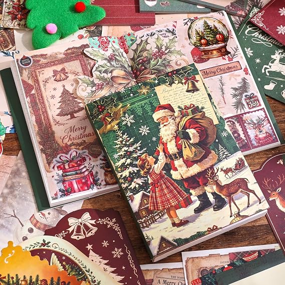 クリスマススクラップブッキング用品キット、Xmas Aestheticスクラップブックキット 弾丸ジャンクジャーナル、冬のDIYジャーナリング用品 サンタ、雪だるま、クリスマスツリー、ティーンの女の子と女性へのユニークなホリデーギフト