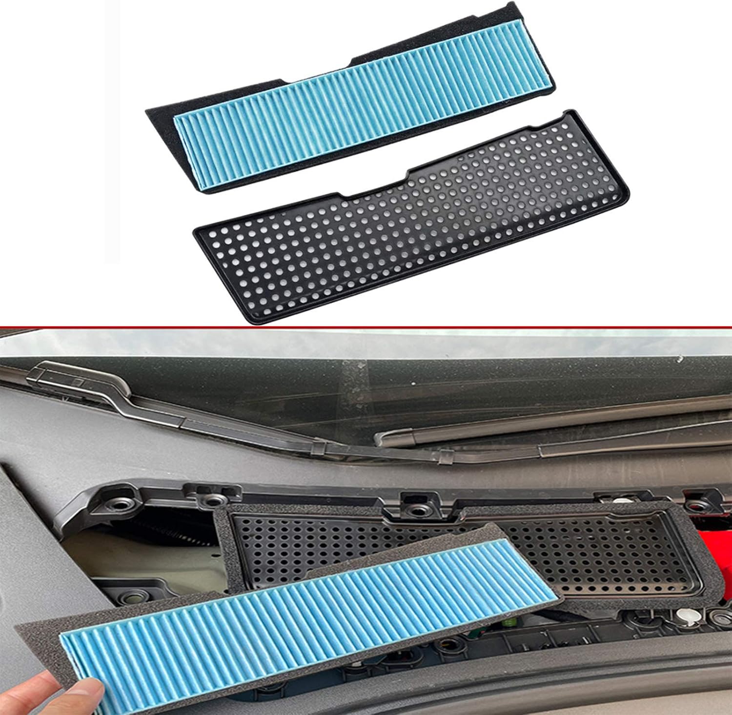 Air Intake Filter + Air Intake Grille Cover for Tesla Model 3 2021 2022 2023 2024 2025, 2pcs