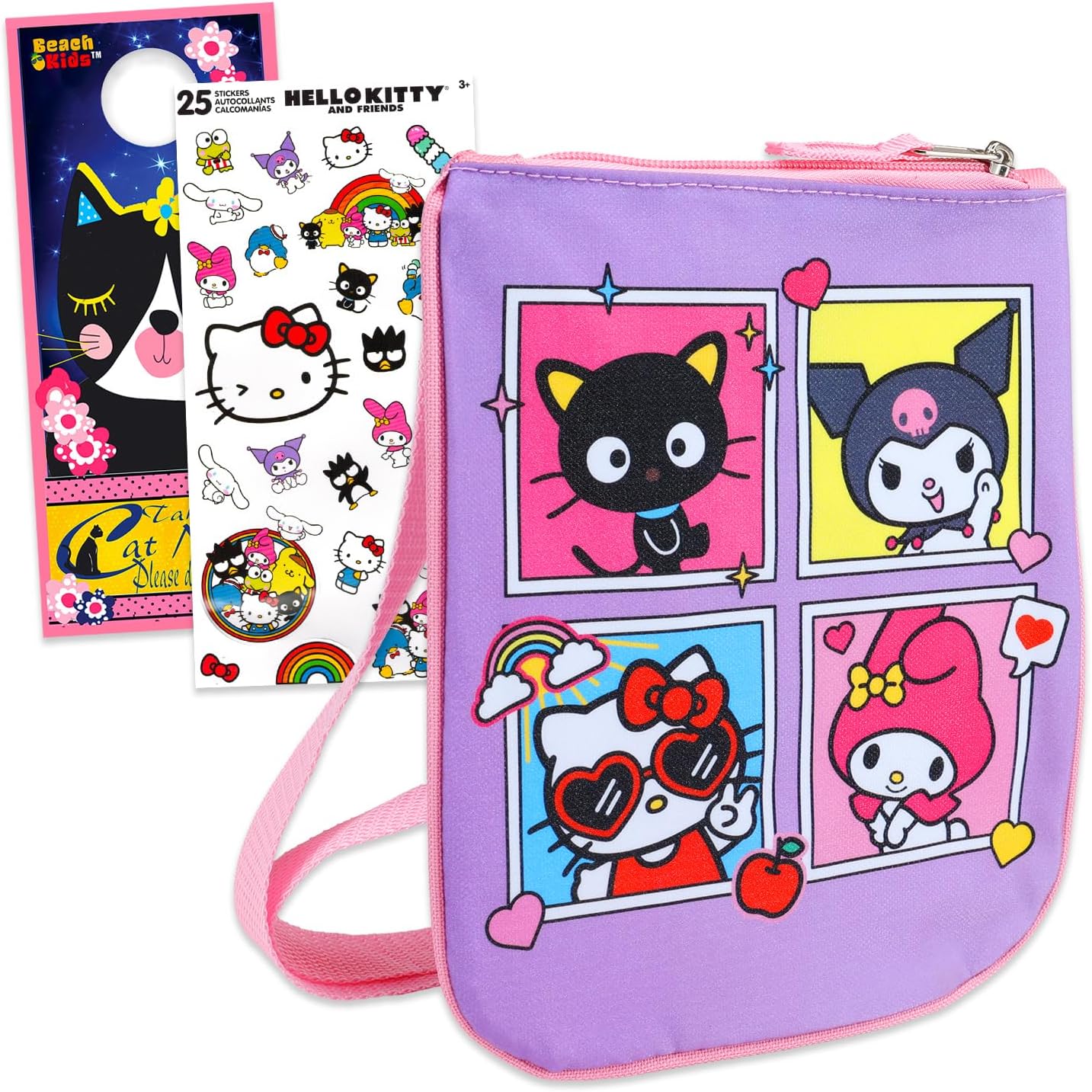 Hello Kitty My Melody Crossbody Purse for Kids - Bundle of Handbag Plus Stickers, More | Hello Kitty Accessories Set for Girls Multicolor