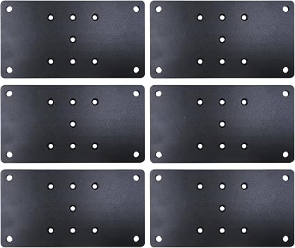 6 PCS 6.5" x 3.5" Black Steel Plate Post Anchor Base, 0.12" Thick Flat Straight Mending Bracket Plates for 4x4 Wood Lumber Connector, Deck Railings, Fence Mail Posts, Joints