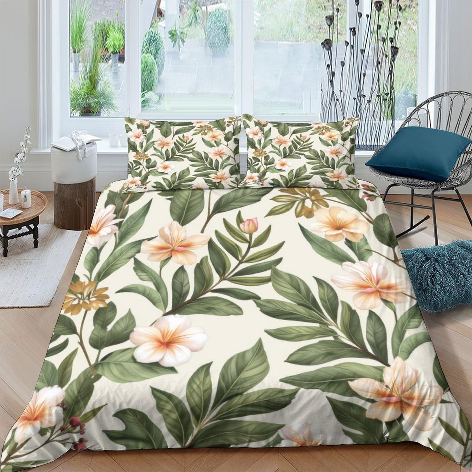 Ctjqhvkz Style-2 3D Printed Tropical Leaves Fitted Sheet Microfiber Soft Floral Mattress Cover For Bedroom Guest Room Home Decor Single（135X200cm）