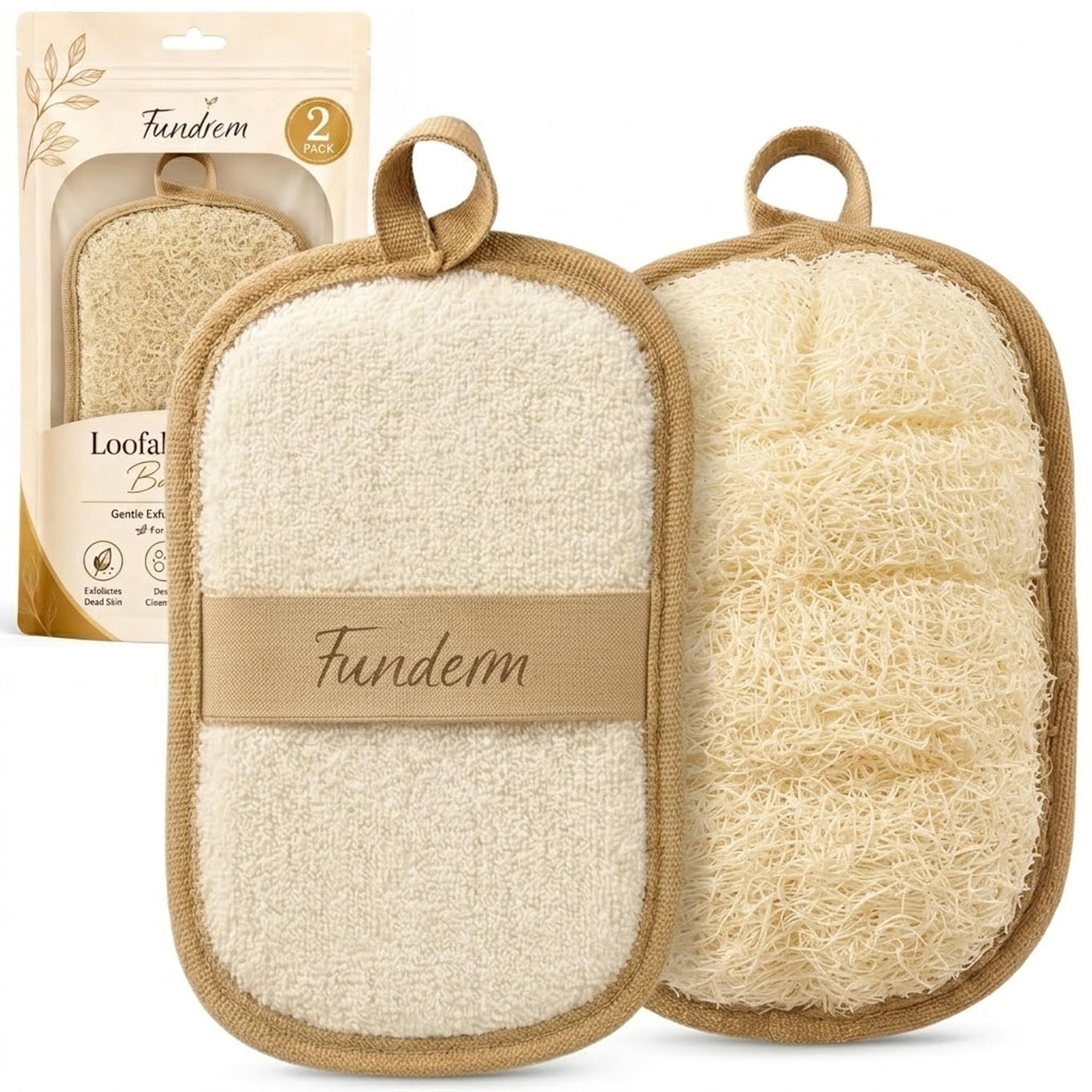 Photo 1 of Fundrem Natural Loofah Sponge, Exfoliating Body Scrubber, 2 Count