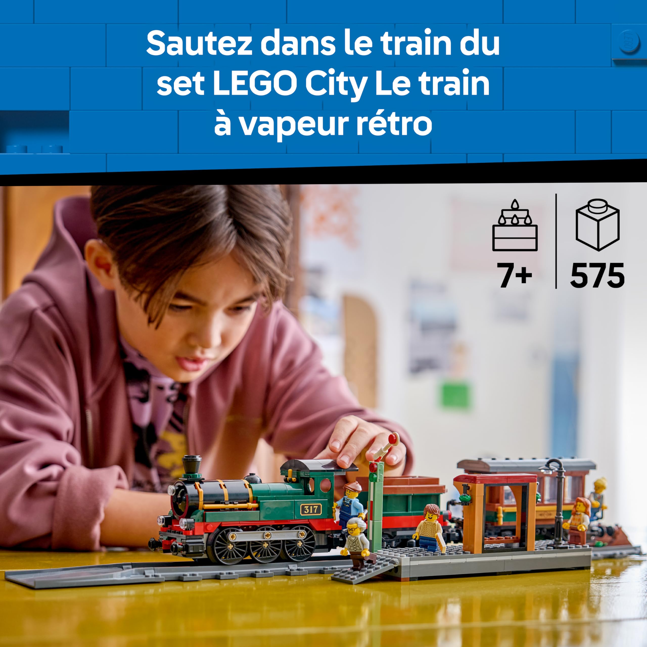 LEGO City Le Train à Vapeur Rétro - Jeu de Construction - Maquette STEM de Jouet Train avec Gare, Rail, Commandes, Panneau Stop & 5 Minifigurines - Cadeau d'anniversaire pour Garçon dès 7 Ans 60511