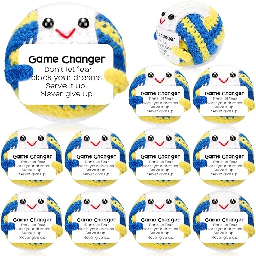 Miniatura 13 de 12 piezas de regalos pequeños de tenis para equipo de tenis de ganchillo a granel con tarjetas positivas, regalos de equipo hechos a mano para