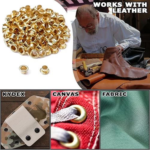 Miniatura 2 de Kydex - Ojales para funda (14 pulgadas de diámetro) (latón pulido) - (paquete de 100) - (fabricado en Estados Unidos) - Remaches Kydex para hacer